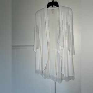 Chico’s Women’s Open Drape White Windowpane Mesh Cardigan Sz 2 Large